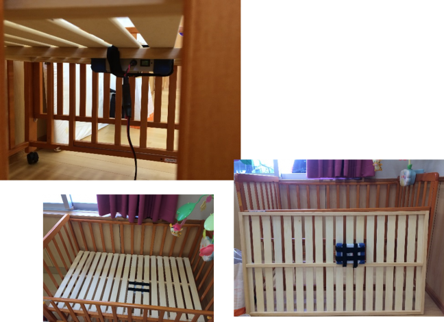 『MimoVital（ミモ・バイタル） 関連画像』■設置について<br />
普段寝かせる場所の、<br />
みぞおちの直下あたりに設置します。<br />
(ベッド裏に吊り下げた設置の場合<br />
)