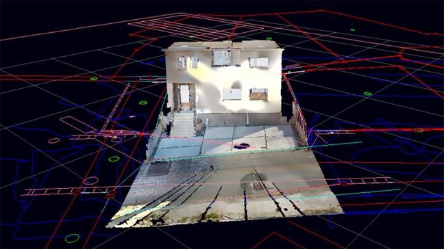 『WingEarth -点群高速編集ツール- 関連画像』建物施設などとCAD・モデルを重ねて編集可能。